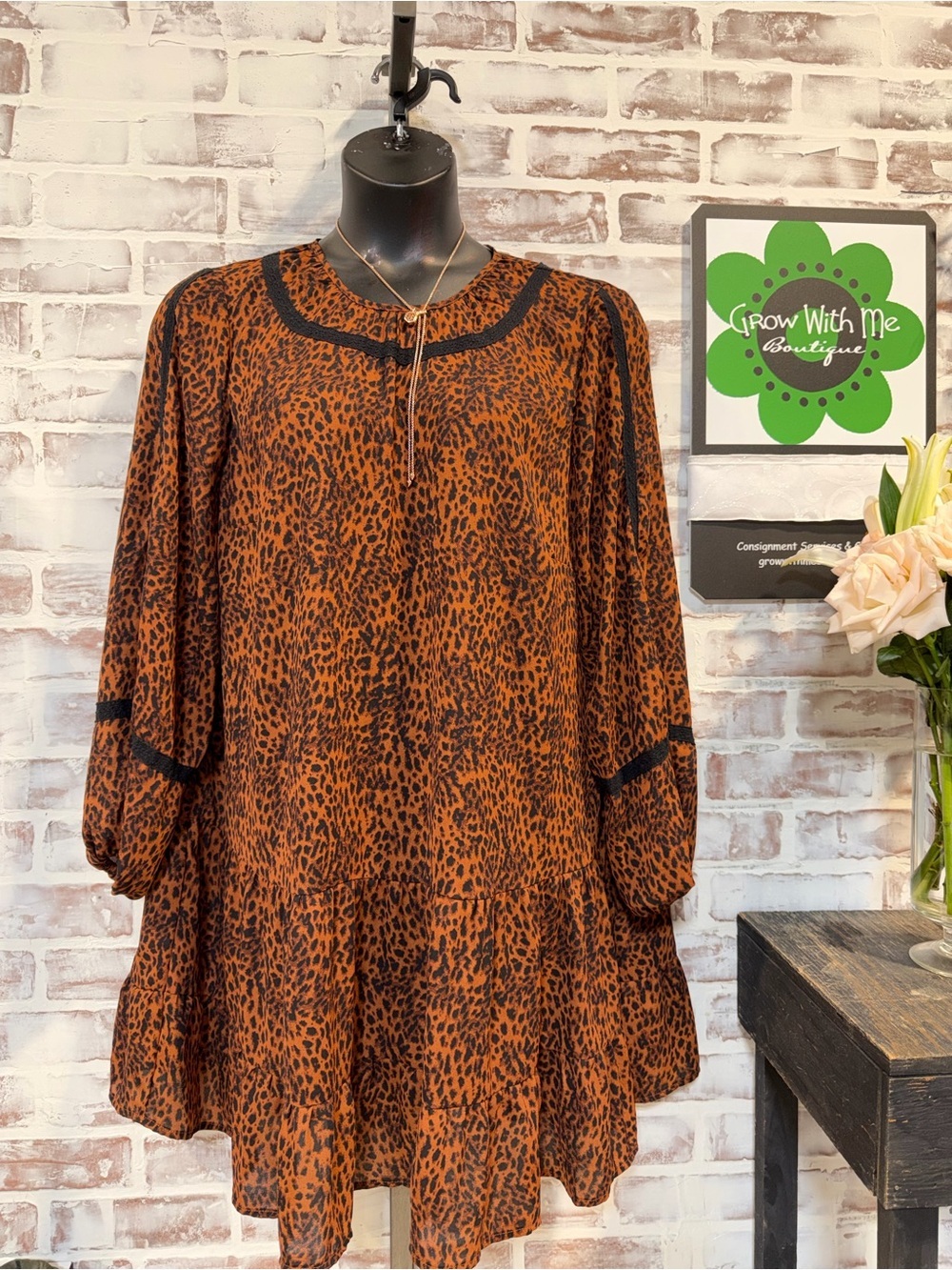 Time and Tru Rust and Black Leopard Print Dress